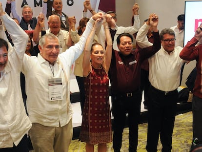 Las 'corcholatas' morenistas en una conferencia de prensa el 11 de junio de 2023.