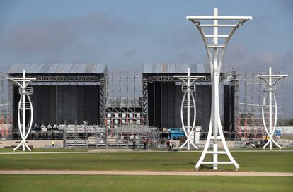 Montaje del festival de música Primavera Sound en Arganda del Rey, Madrid, en junio de 2023.