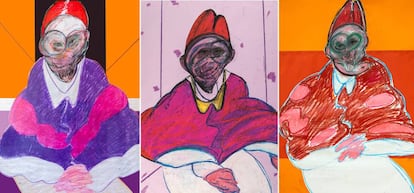 Desde la izquierda, &#039;Pope&#039; (1992), &#039;Pope&#039; (1979), &#039;Pope&#039; (1991), dibujos de Francis Bacon.