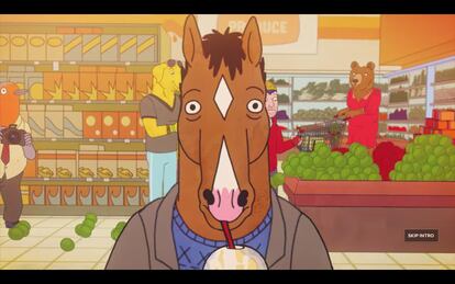 El botón de 'Skip Intro' en la cabecera de 'Bojack Horseman'