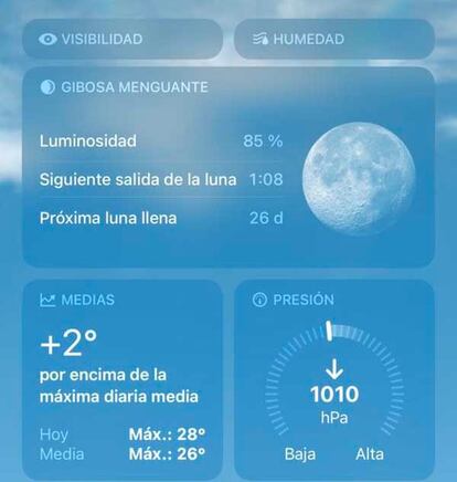 Ciclo luner en la app Tiempo de los iPhone
