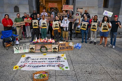Protesta por la liberación de Cata 'Xóchitl', el 21 de agosto, en Filadelfia.