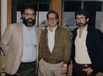 Francis Ford Coppola, Paul Schrader y George Lucas, fotografiados a mediados de los ochenta.