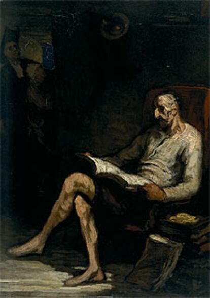 <i>Don Quijote leyendo</i>, un retrato realizado por el pintor francés Honoré Daumier entre 1865 y 1867.