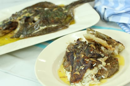 Rodaballo con refrito, brasa y sartén. Receta de Martín Berasategui. Imagen proporcionada por el cocinero.