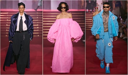 Tres modelos en el desfile de Willy Chavarria.