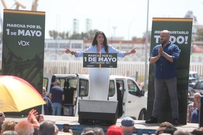 Macarena Olona en el mitin de Vox en Cádiz, en su primera aparición tras ser nominada candidata  a la Junta de Andalucía..