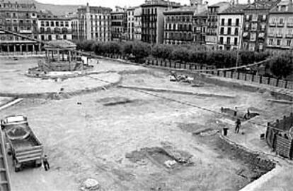 Vista actual de las obras de la Plaza del Castillo.