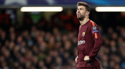 Gerard Pique, en el partido de Champions contra el Chelsea.