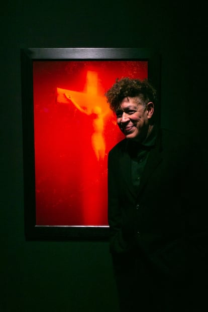 Andrés Serrano in front of his work 'Piss Christ.'