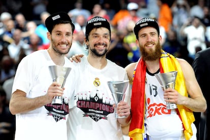 Rudy, Llull y Sergio Rodríguez, cuando ganaron la Euroliga de 2015.