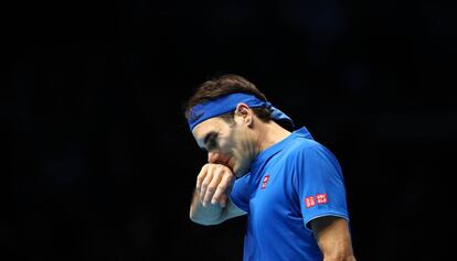 Federer, durante el partido contra Nishikori en el O2 de Londres.