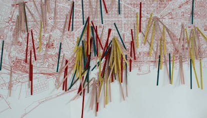 Mapa de la ciudad de Barcelona con los proyectos de carrera de la Escola de Aquitectura de los últimos 50 años.
