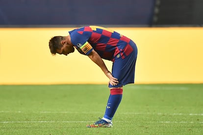 Messi, durante el partido de cuartos de final de la Champions ante el Bayrern.