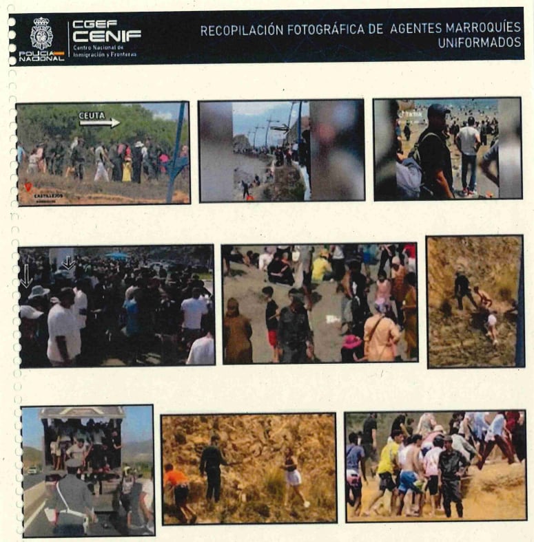 Captura del informe de la Policía Nacional sobre la entrada masiva a Ceuta en la que se muestran a agentes de Marruecos.