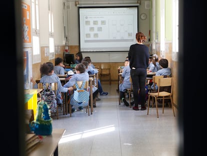 Alumnos del colegio Inmaculada Concepción de Barcelona, el pasado mes de febrero.