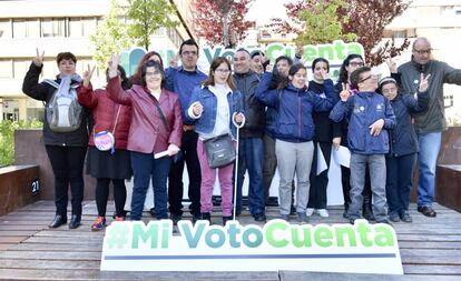 Miembros de la asociación Plena Inclusión, este jueves en Madrid.