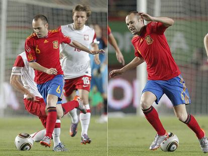 Secuencia de la lesión de Iniesta en el partido amistoso del martes contra Polonia, en Murcia.