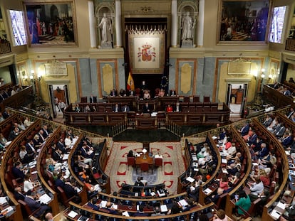 Pedro Sánchez, el martes durante su intervención en la primera jornada del debate sobre el estado de la nación en el Congreso.