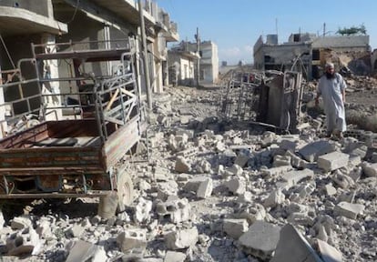 Edificios derrumbados en Qusair tras la ofensiva del r&eacute;gimen sirio.