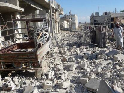 Edificios derrumbados en Qusair tras la ofensiva del r&eacute;gimen sirio.