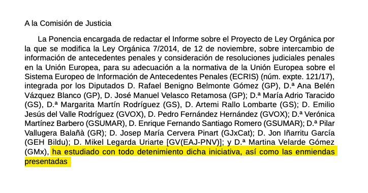 Los diputados del PP firmaron que habían “estudiado” las enmiendas sobre las conmutaciones de penas