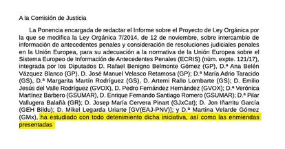 Acta firmada por los miembros de la Comisión de Justicia.