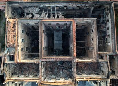 Vista de dron del Museo Nacional de Brasil tras el incendio. 