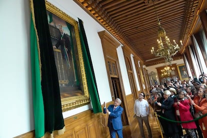 Andrés Manuel López Obrador en la develación de su retrato oficial en Palacio Nacional