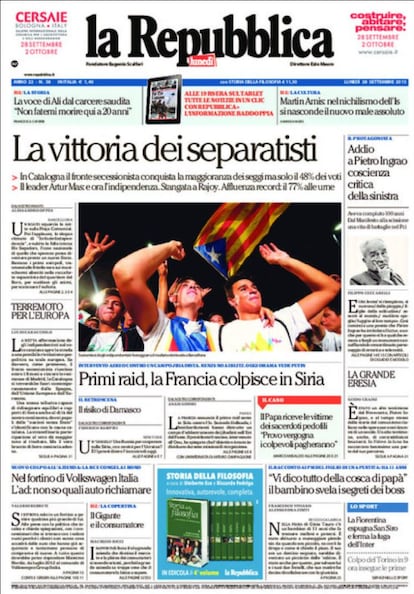 'La victòria dels separatistes', titula en la seva portada, com a notícia d'obertura, el diari italià 'La Repubblica'.