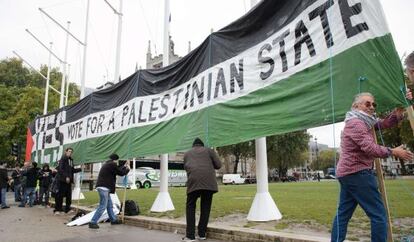 Manifestació propalestina, aquest dilluns davant del Parlament britànic.