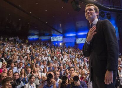 Pablo Casado al ser elegido líder del PP en el congreso del 22 de julio.