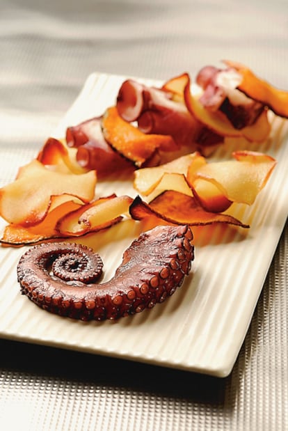 Receta de calabaza con pulpo y &#39;chips&#39; de membrillo