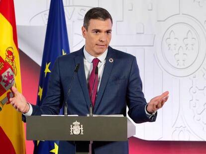 El presidente del Gobierno, Pedro Sánchez, durante su comparecencia de hoy tras el Consejo de Ministros.