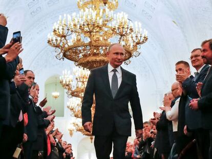 Putin antes da cerimônia de posse no Kremlin, em Moscou, nesta segunda-feira, dia 7 de maio