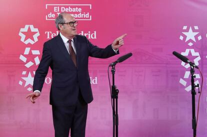 El candidato del PSOE a la presidencia de la Comunidad de Madrid, Ángel Gabilondo, tras el debate electoral.