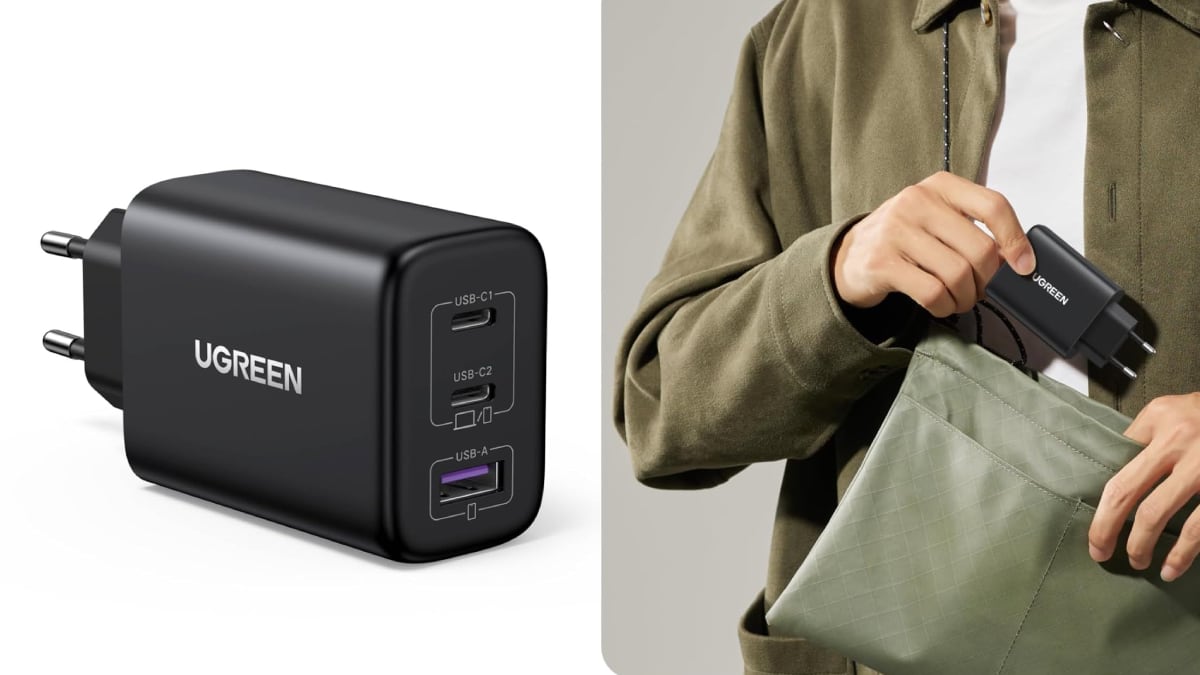 Cargador portátil USB con 65 vatios de potencia.