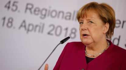 La cancillera alemana, Angela Merkel, en una conferencia de prensa este miércoles en Alemania.