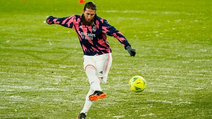 Sergio Ramos durante un entrenamiento del Madrid a comienzos de enero.