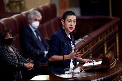 La diputada de Unidas Podemos Aina Vidal, durante su intervención.