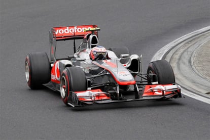 Button, durante la carrera en Hungría.