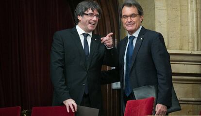 Puigdemont i Mas al Parlament, el passat 10 d'octubre.