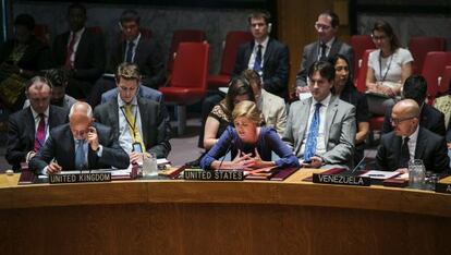 La embajadora de EE UU ante la ONU, Samantha Power, este viernes en la reunión del Consejo de Seguridad en Nueva York.