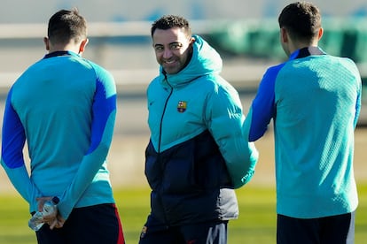 Xavi Hernández, durante el entrenamiento del Barcelona de este sábado.