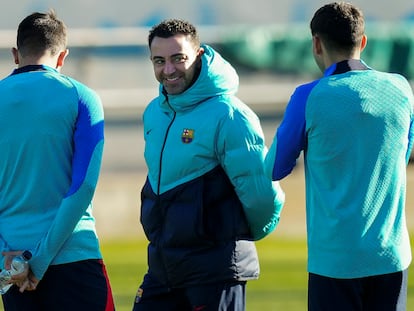 Xavi Hernández, durante el entrenamiento del Barcelona de este sábado.