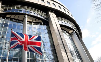 A Union Flag flutters outside of the EU Parliament in Brussels.