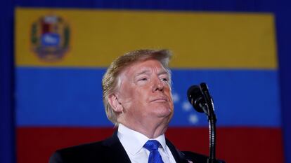 Donald Trump habla de la crisis en Venezuela en la Universidad Internacional de Florida, en Miami, en una fotografía de archivo.