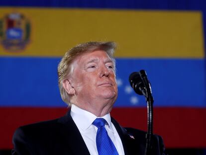Donald Trump habla de la crisis en Venezuela en la Universidad Internacional de Florida, en Miami, en una fotografía de archivo.