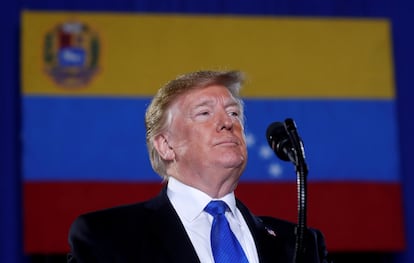 Donald Trump habla de la crisis en Venezuela en la Universidad Internacional de Florida, en Miami, en una fotografía de archivo.