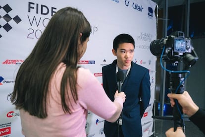 Jeffery Xiong, de 18 años, en una entrevista tras eliminar hoy a Anish Giri, 2º cabeza de serie